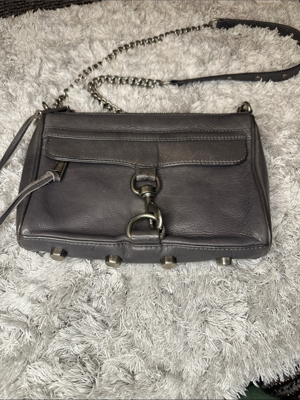 Rebecca Minkoff Leather Shoulder Bag in Dark Grat with Chain Strap